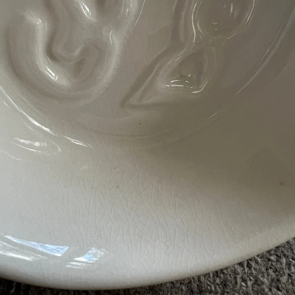 Debby Carman Good Dog Ceramic Bowl White Heart Embossed Pet Dish Crackle Glaze